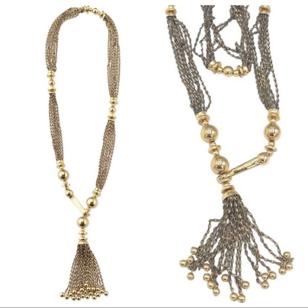 Stella & Dot antiqued gold‎ Bianca Tassel Lariat Statement Necklace